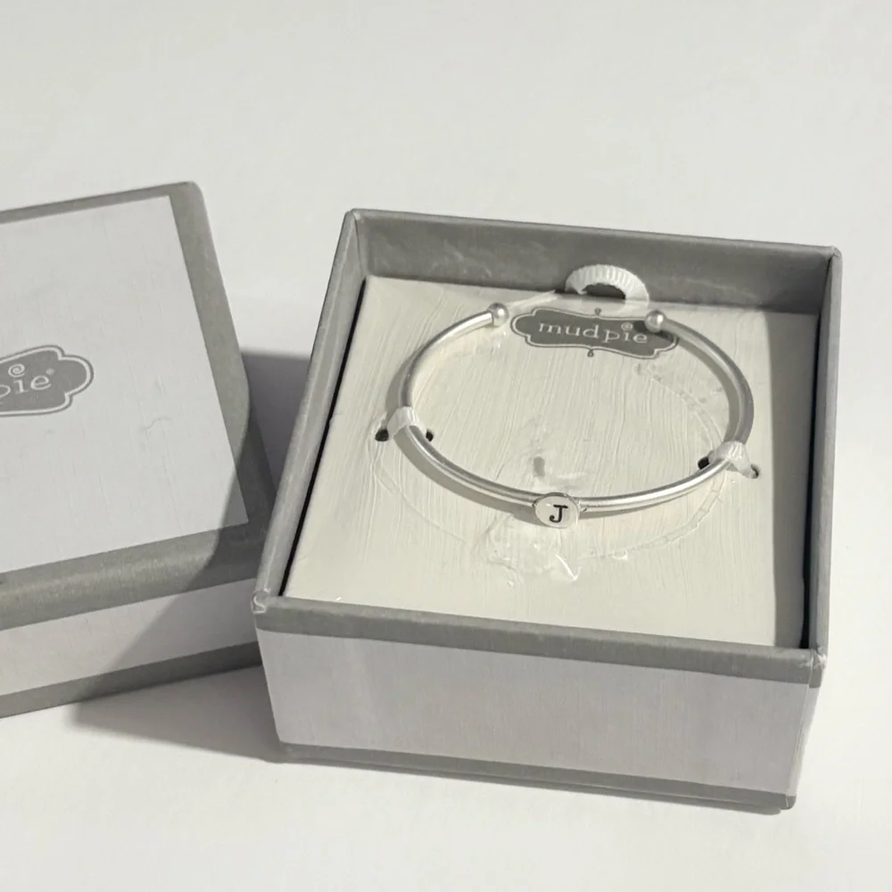 Mud Pie New Silver Tone Initial Bracelet Letter J